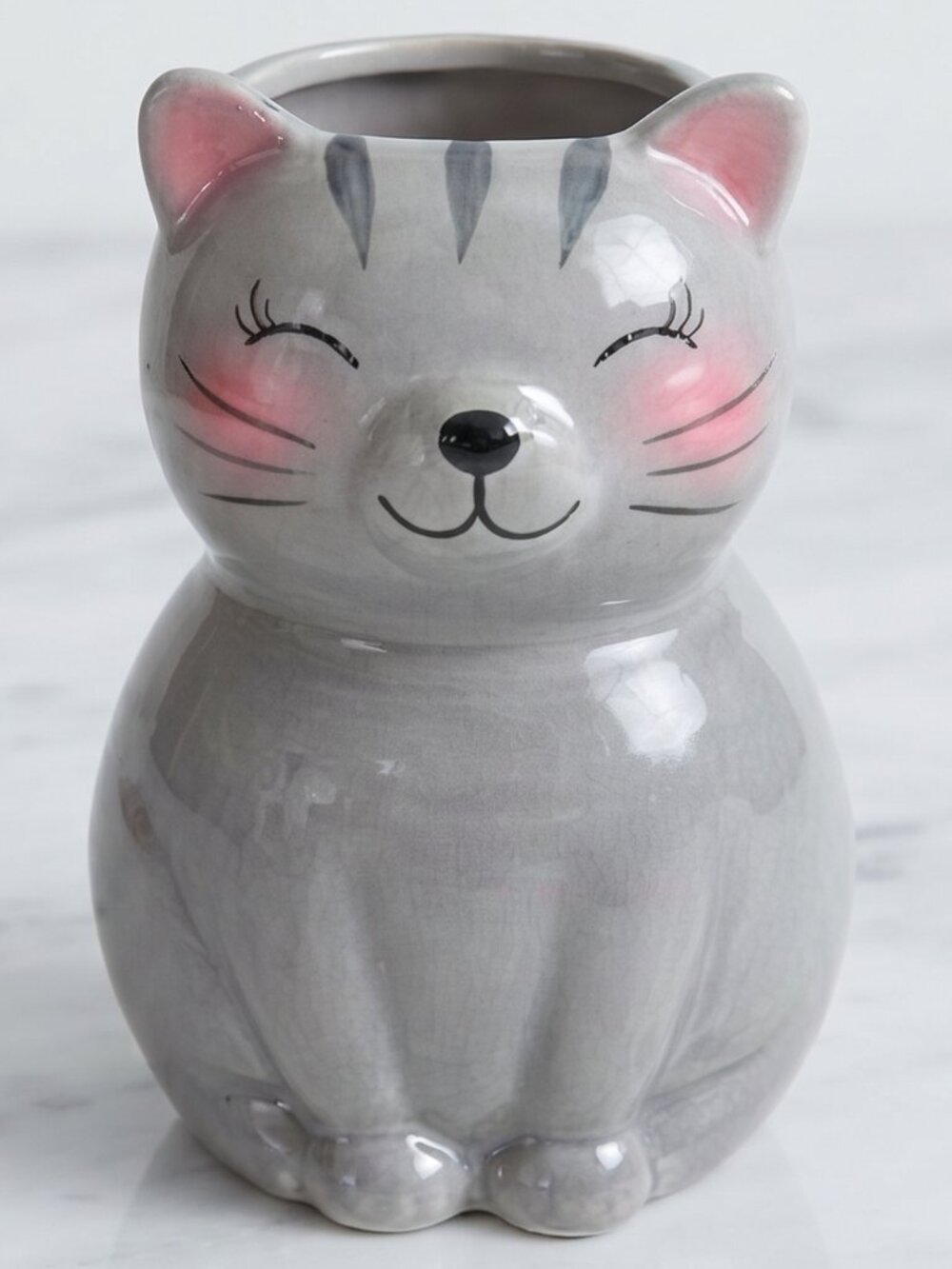 Hazel & Co. Gray Cat Ceramic Planter / Vase – Cute Kitty Decor